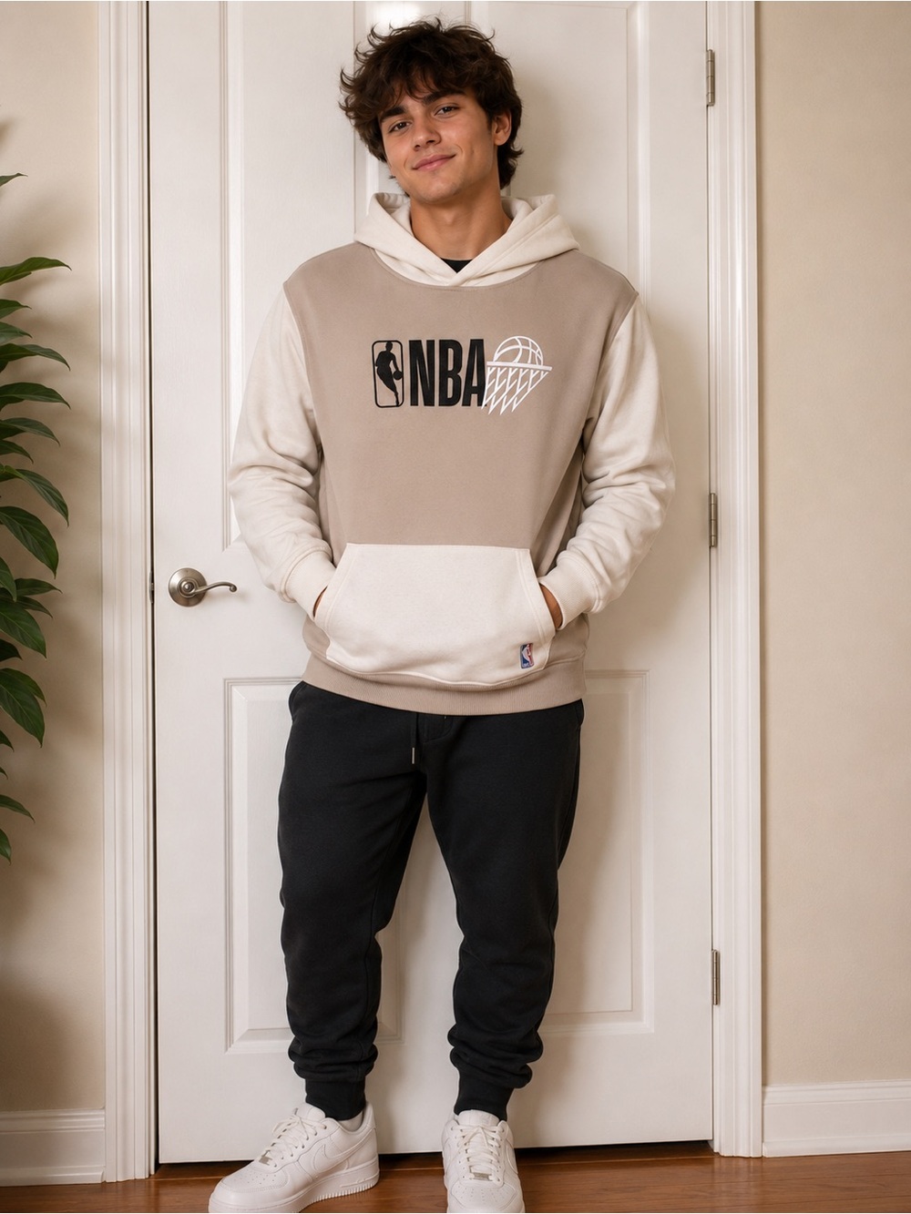 NBA Two-Tone Beige & Cream Hoodie for Men